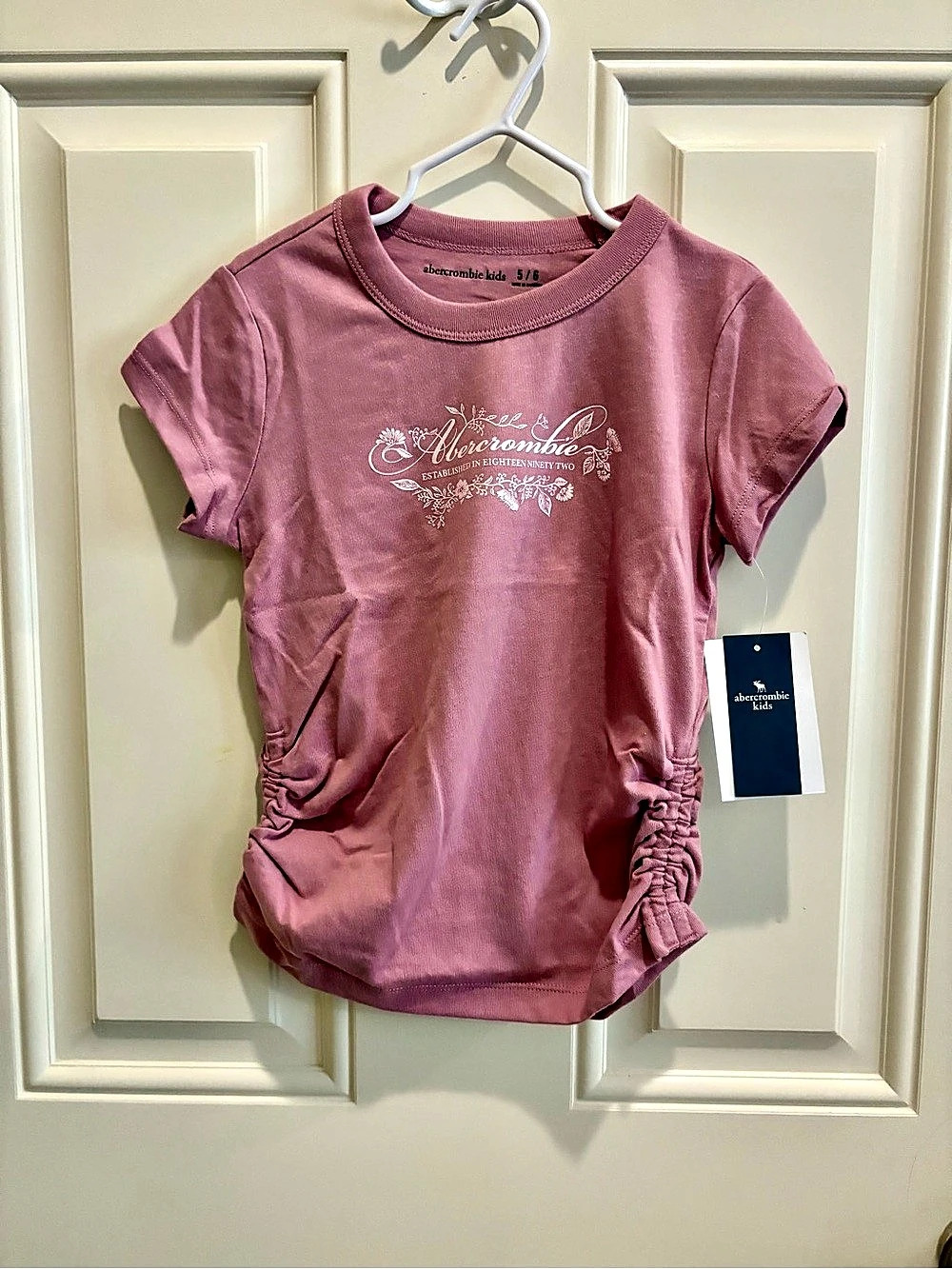 Abercrombie Kids Ruched Short Sleeve Tee Pink Girls 5/6